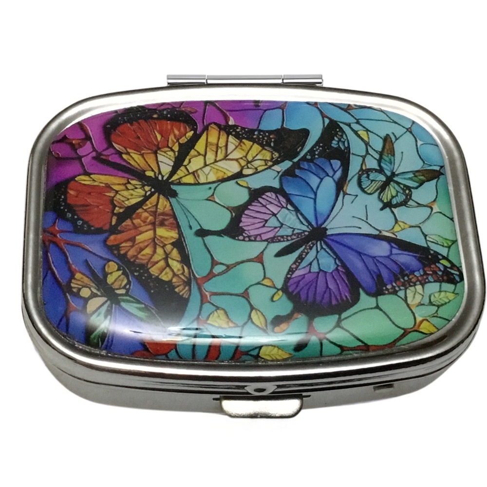 Butterfly Whimsical Stained Glass Multi-Use Pill Box Container